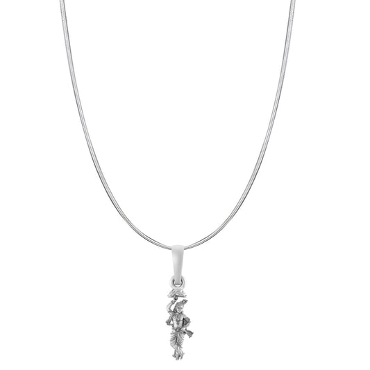 Akshat Sapphire Sterling Silver (92.5% purity) God Krishna Chain Pendant (Pendant with Snake Chain-22 inches) for Men & Women Pure Silver Lord Krishna Chain Locket for Good Health & Wealth