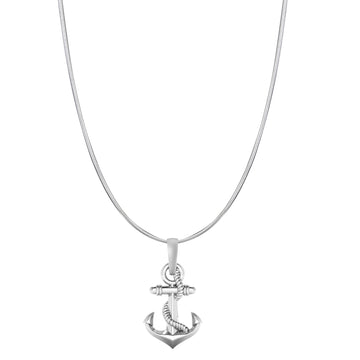 Akshat Sapphire Sterling Silver (92.5% purity) Ship Anchor Chain Pendant (Pendant with Snake Chain-22 inches) for Men & Women Pure Silver Stylish and fashionable ship anchor chain Locket for Good Health & Wealth