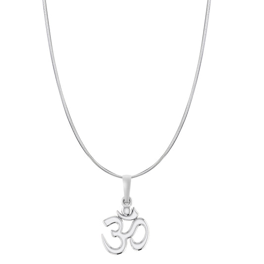 Akshat Sapphire Sterling Silver (92.5% purity) Spiritual OM Chain Pendant (Pendant with Snake Chain-22 inches) for Men & Women Pure Silver Divine OM Chain Locket for Health & Wealth