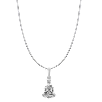 Akshat Sapphire Sterling Silver (92.5% purity) Spiritual God Gautam Buddha Chain Pendant (Pendant with Snake Chain-22 inches) for Men & Women Pure Silver religious Gautam buddh Chain Locket for Good Health & Wealth