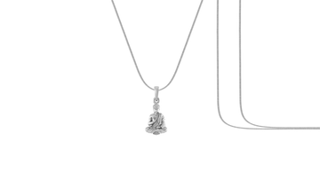 Akshat Sapphire Sterling Silver (92.5% purity) Spiritual God Gautam Buddha Chain Pendant (Pendant with Snake Chain-22 inches) for Men & Women Pure Silver religious Gautam buddh Chain Locket for Good Health & Wealth