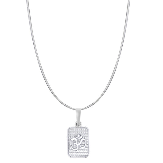 Akshat Sapphire Sterling Silver (92.5% purity) Spiritual OM Chain Pendant (Pendant with Snake Chain-22 inches) for Men & Women Pure Silver Divine OM Chain Locket for Health & Wealth