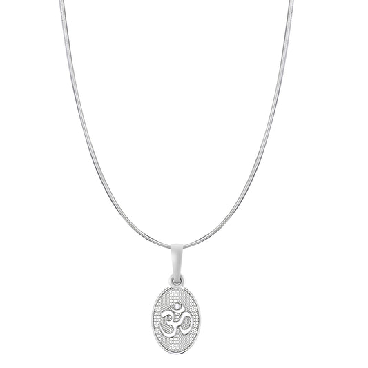 Akshat Sapphire Sterling Silver (92.5% purity) Spiritual OM Chain Pendant (Pendant with Snake Chain-22 inches) for Men & Women Pure Silver Divine OM Chain Locket for Health & Wealth