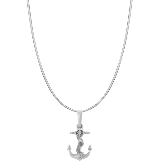 Sterling Silver (92.5% Purity) Pure Silver Ship Anchor Chain Pendant (Locket with Snake Chain-22 inches) for Men & Women
