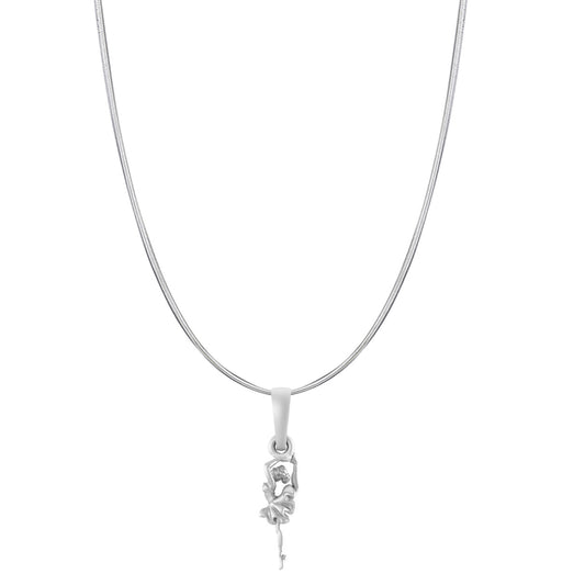 Sterling Silver (92.5% Purity) Pure Silver Stylish and Fashionable Happy Dancing girl Chain Pendant (Locket with Snake Chain-22 inches) for Men