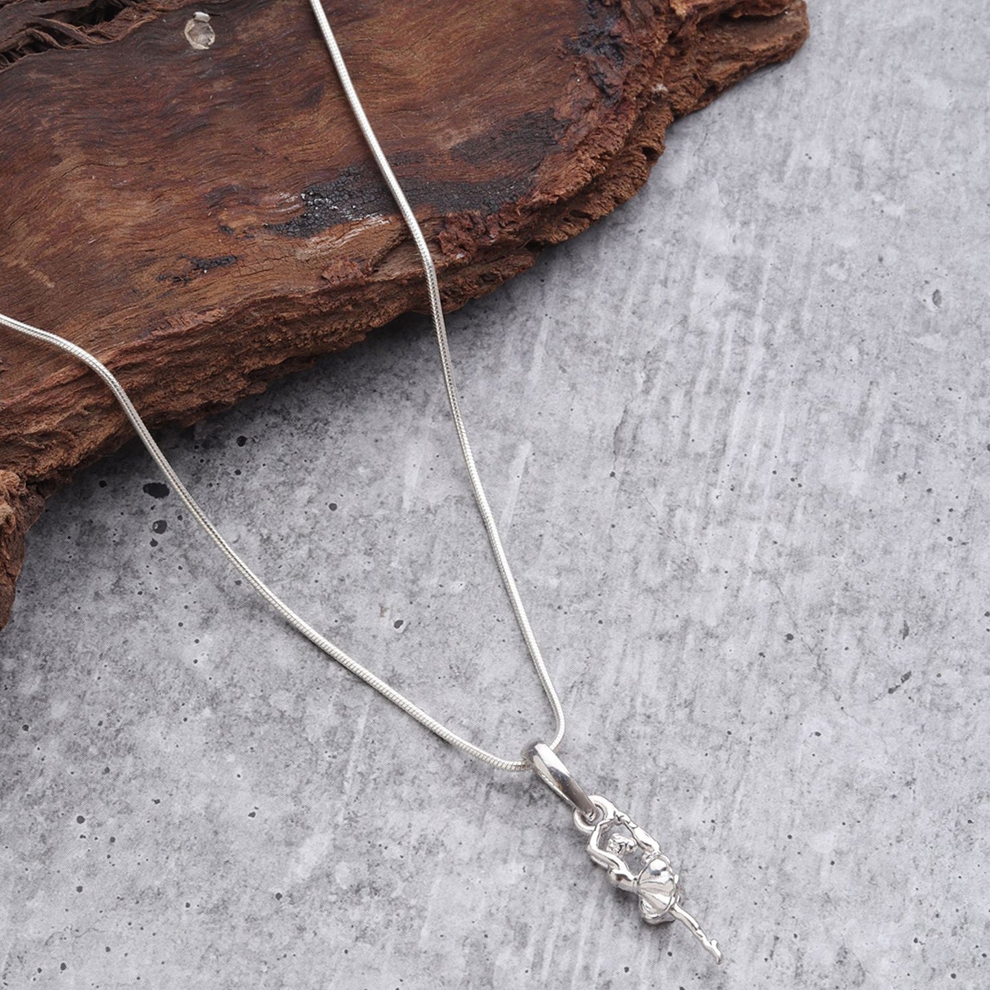 Sterling Silver (92.5% Purity) Pure Silver Stylish and Fashionable Happy Dancing girl Chain Pendant (Locket with Snake Chain-22 inches) for Men