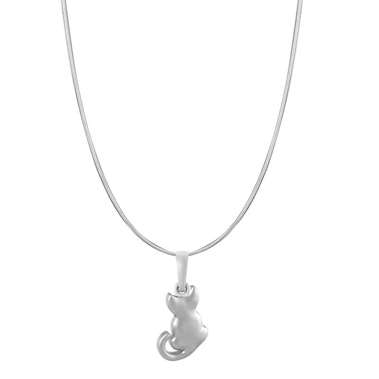 Sterling Silver (92.5% Purity) Pure Silver Stylish and Fashionable Cute Cat Chain Pendant (Locket with Snake Chain-22 inches) for Men & Women