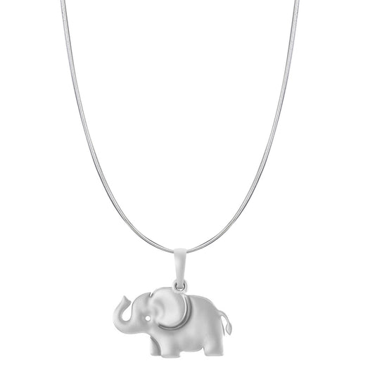 Sterling Silver (92.5% Purity) Pure Silver Strength Symbolic Elephant Chain Pendant (Locket with Snake Chain-22 inches) for Men & Women