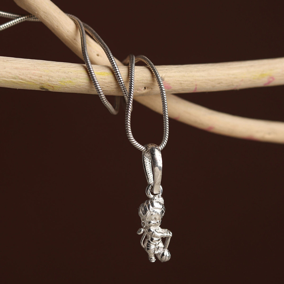 Sterling Silver 92.5 Bal Hanuman Chain Pendant with Snake Chain 22 Inches for Men by Akshat Sapphire MPSS7364