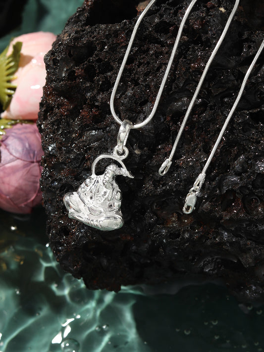God Hanuman Pure Silver 92.5% purity Chain pendant by Akshat Sapphire (Pendant with Snake Chain-22 inches)
