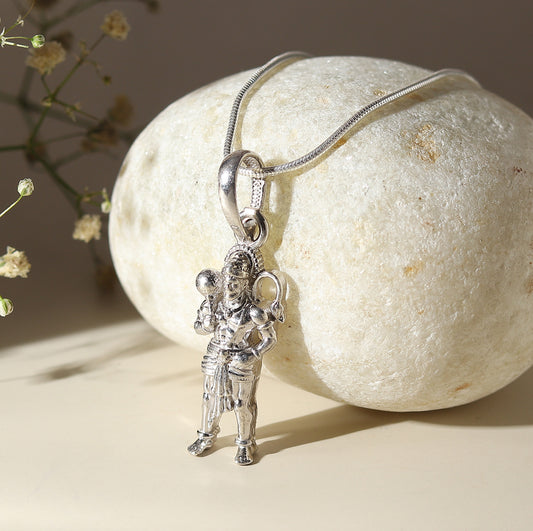 God Hanuman Pure Silver 92.5% purity Chain pendant by Akshat Sapphire (Pendant with Snake Chain-22 inches)
