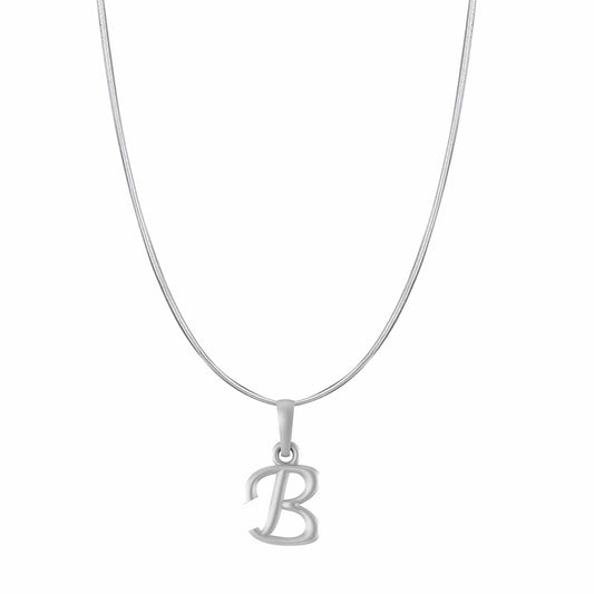 Akshat Sapphire Sterling Silver (92.5% purity) precious Name alphabet chain pendant (Pendnat with snake chain- 22 Inches) pure silver designer alphabet chain locket