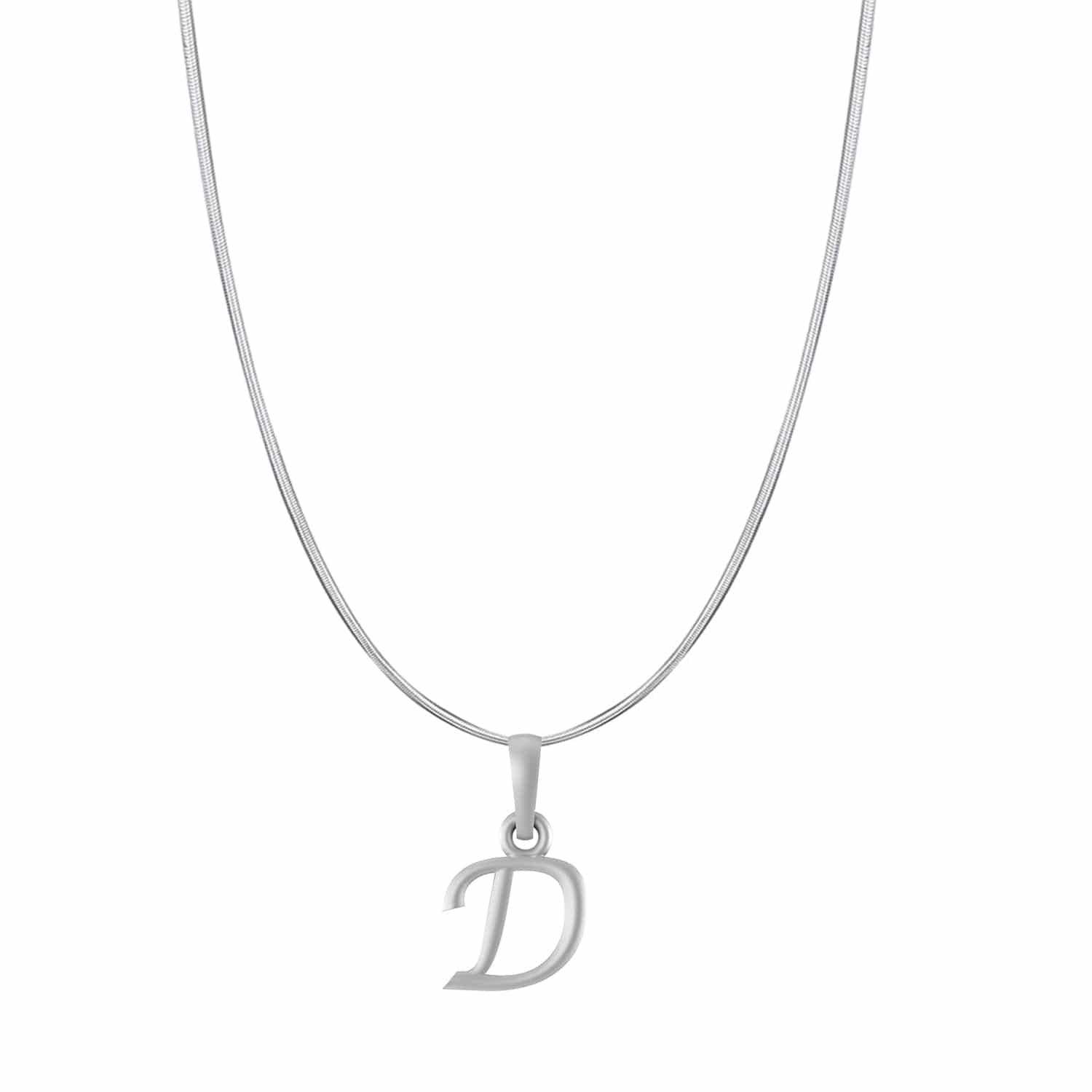 Akshat Sapphire Sterling Silver (92.5% purity) precious Name alphabet chain pendant (Pendnat with snake chain- 22 Inches) pure silver designer alphabet chain locket