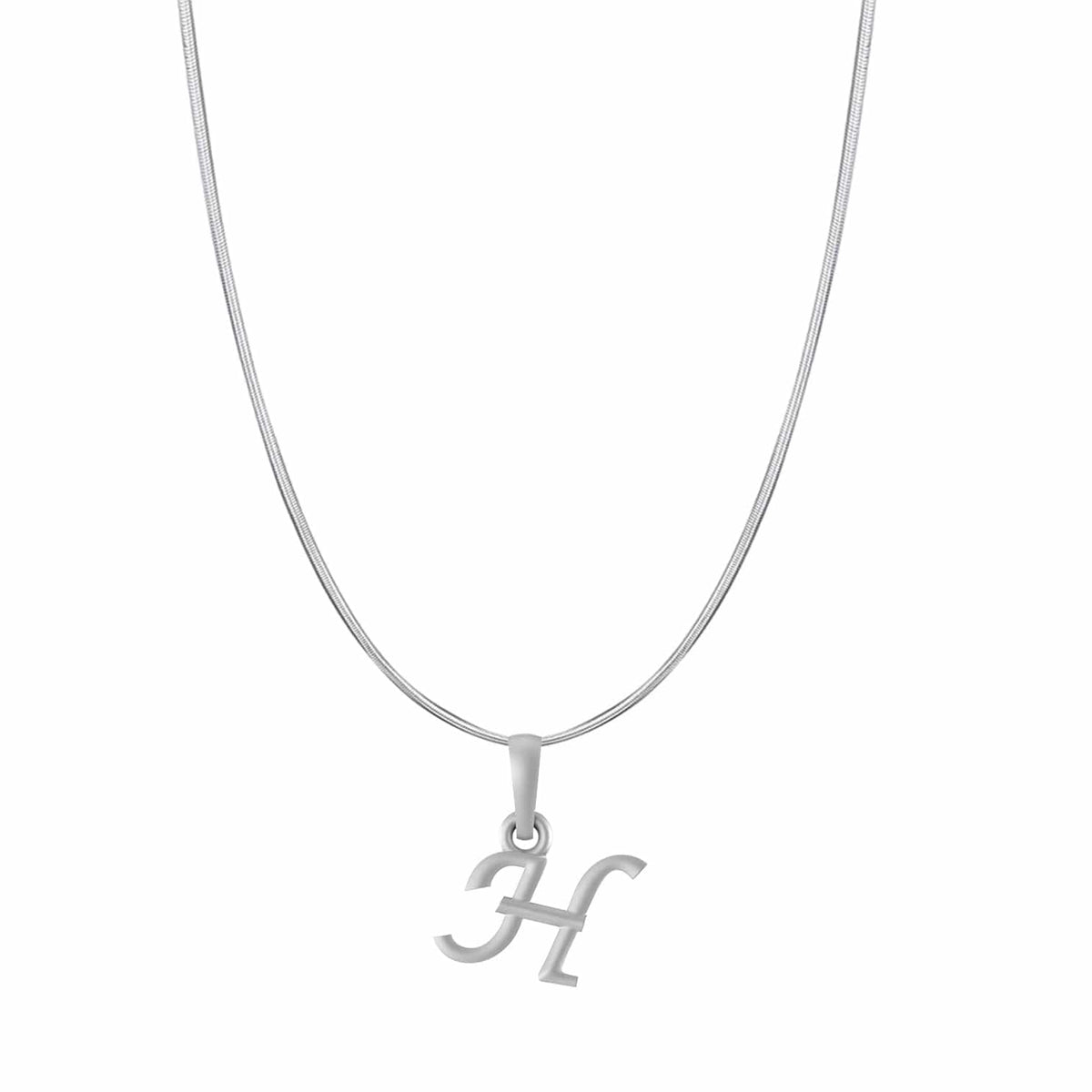 Sterling Silver (92.5% purity) precious Name alphabet chain pendant (Pendnat with snake chain- 22 Inches) pure silver designer alphabet chain locket