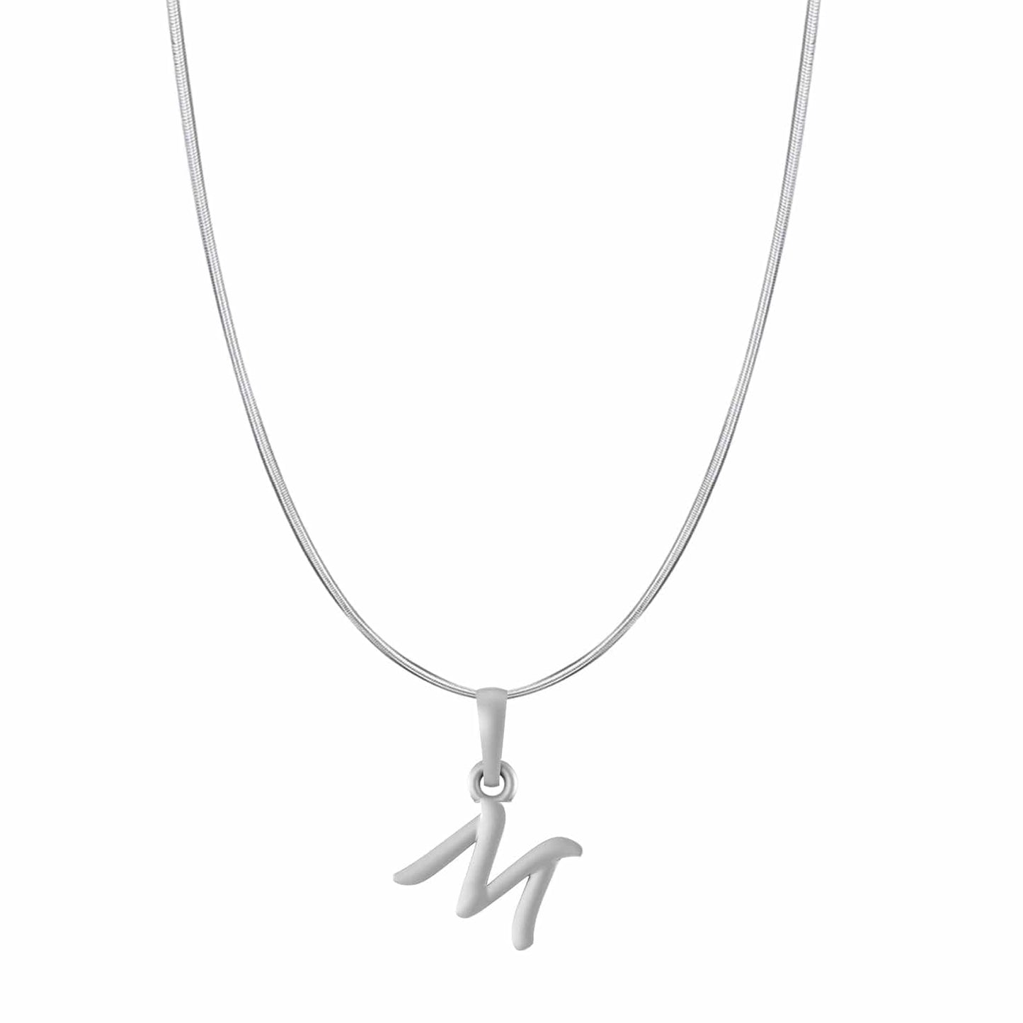 Akshat Sapphire Sterling Silver (92.5% purity) precious Name alphabet chain pendant (Pendnat with snake chain- 22 Inches) pure silver designer alphabet chain locket