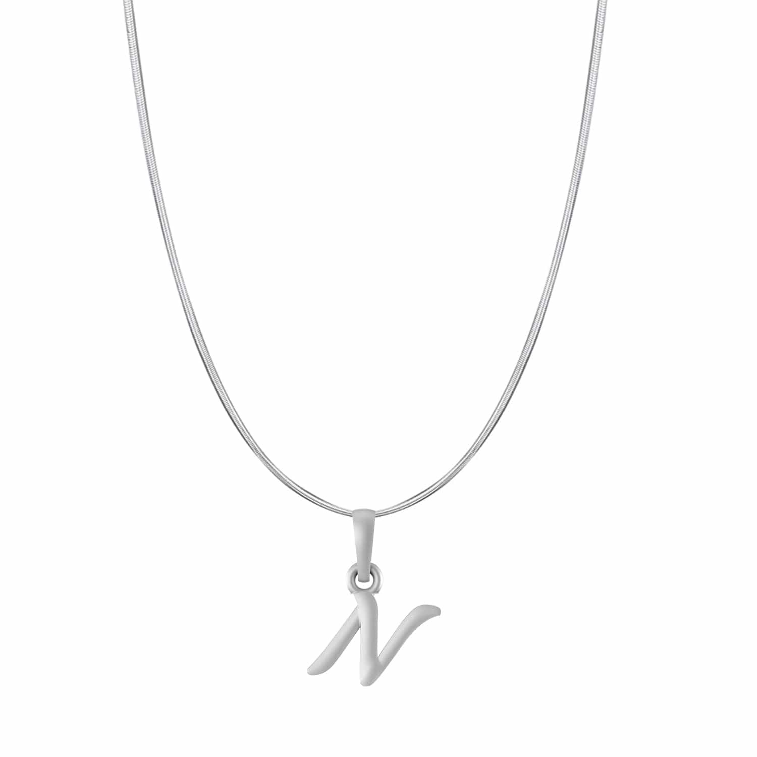 Akshat Sapphire Sterling Silver (92.5% purity) precious Name alphabet chain pendant (Pendnat with snake chain- 22 Inches) pure silver designer alphabet chain locket
