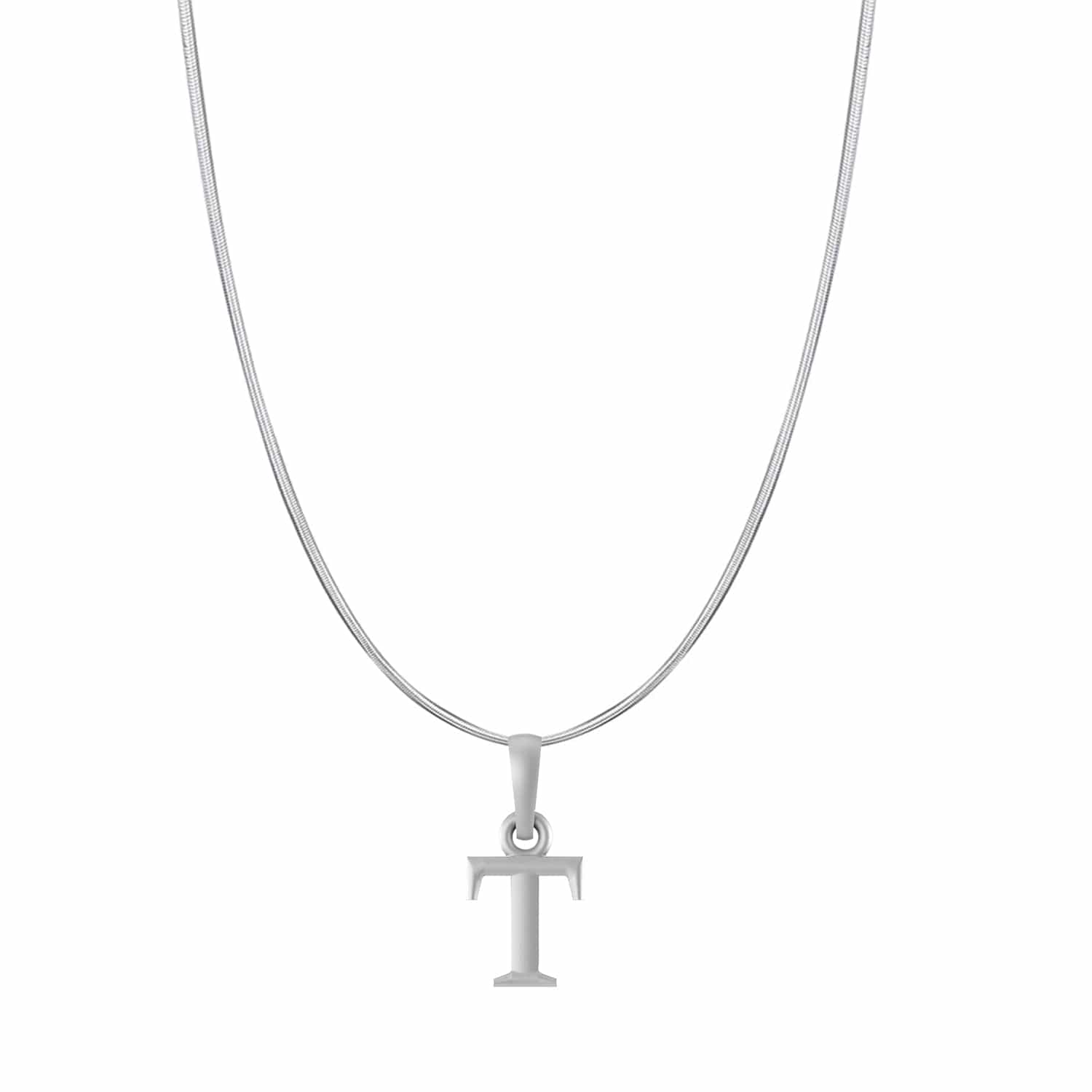 Akshat Sapphire Sterling Silver (92.5% purity) precious Name alphabet chain pendant (Pendnat with snake chain- 22 Inches) pure silver designer alphabet chain locket