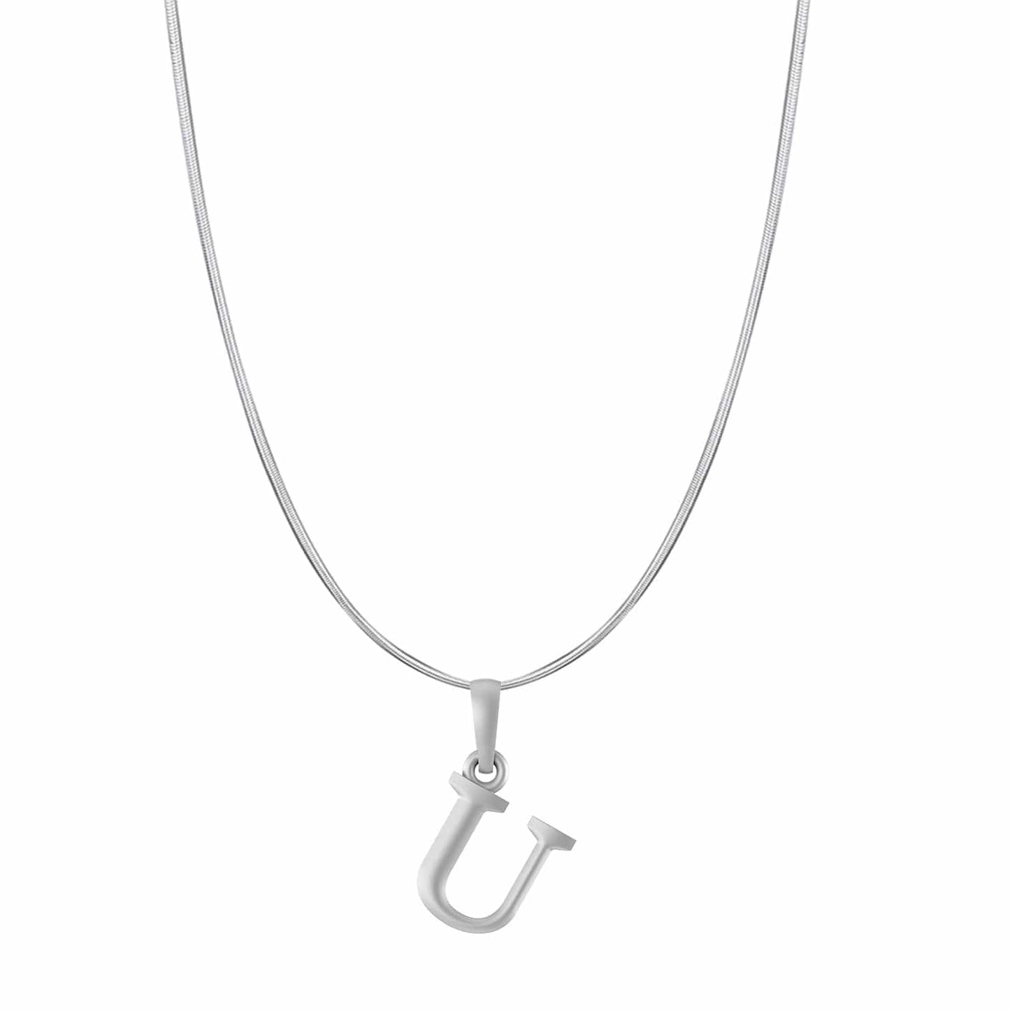 Akshat Sapphire Sterling Silver (92.5% purity) precious Name alphabet chain pendant (Pendnat with snake chain- 22 Inches) pure silver designer alphabet chain locket