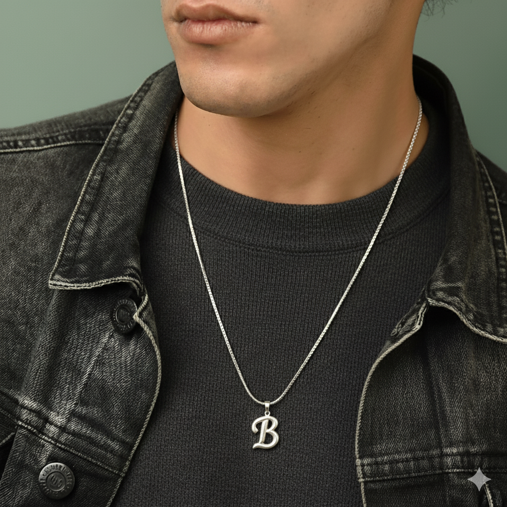 Alphabet B Pendant for Men & Women by Akshat Sapphire 92.5 Silver NP_B_8002