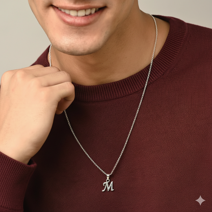 Alphabet M Pendant for Men & Women by Akshat Sapphire 92.5 Silver NP_M_8013