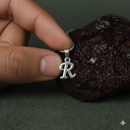 Alphabet R Pendant for Men & Women by Akshat Sapphire 92.5 Silver NP_R_8018