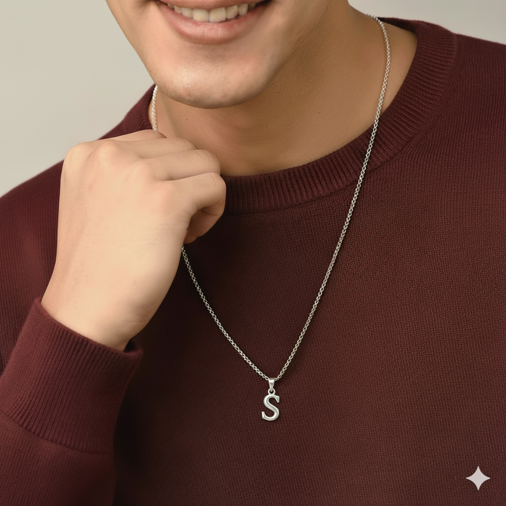 Alphabet S Pendant for Men & Women by Akshat Sapphire 92.5 Silver NP_S_8019