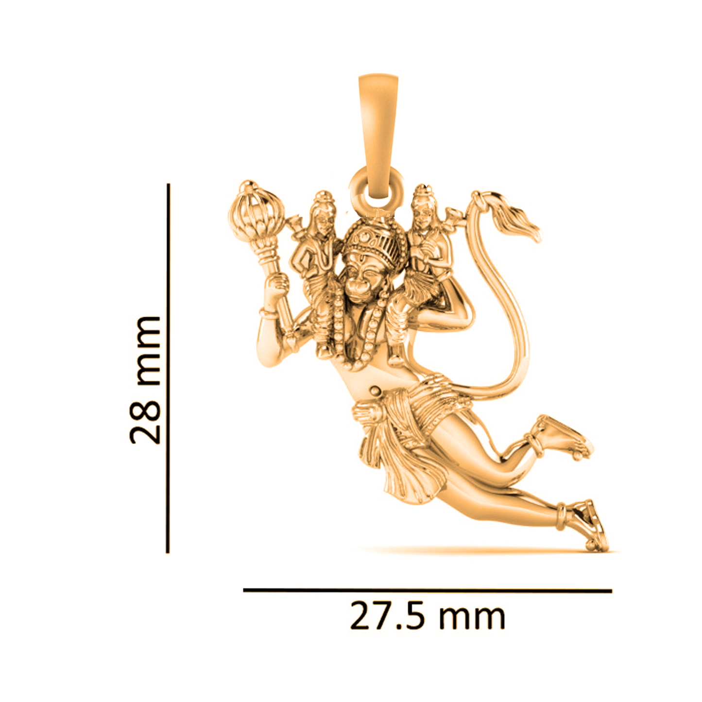 22 CT Gold Plated Silver (92.5% purity) God Hanuman/Bajrang Bali (Big Size) Pendant for Men