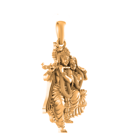 22 CT Gold Plated Silver (92.5% purity) God Radha Krishna Pendant (Big Size) for Men and Women
