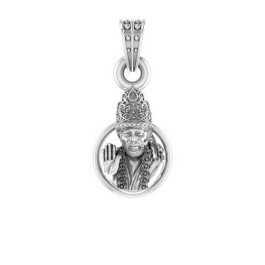 Akshat Sapphire 92.5% Pure Sterling Silver God Sai baba  Pendant (Big Size) for Men & Women