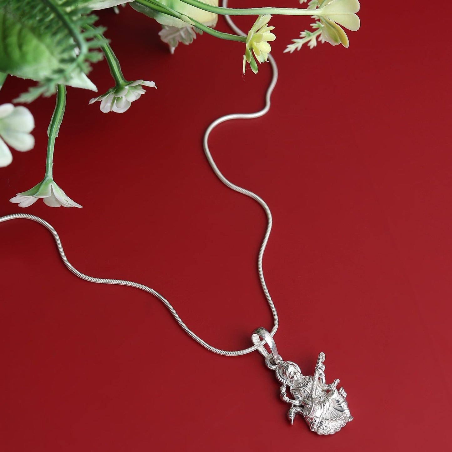 Pure Sterling Silver Goddess Saraswati Maa (Premium Big Size) Pendant for Men & Women by Akshat Sapphire – 92.5 Silver-PB7282