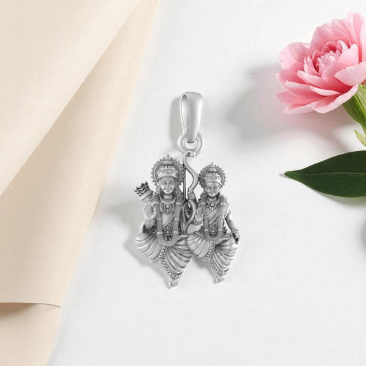 92.5% Pure Sterling Silver God Ram and Maa Sita (Big Size) Pendant for Men & Women