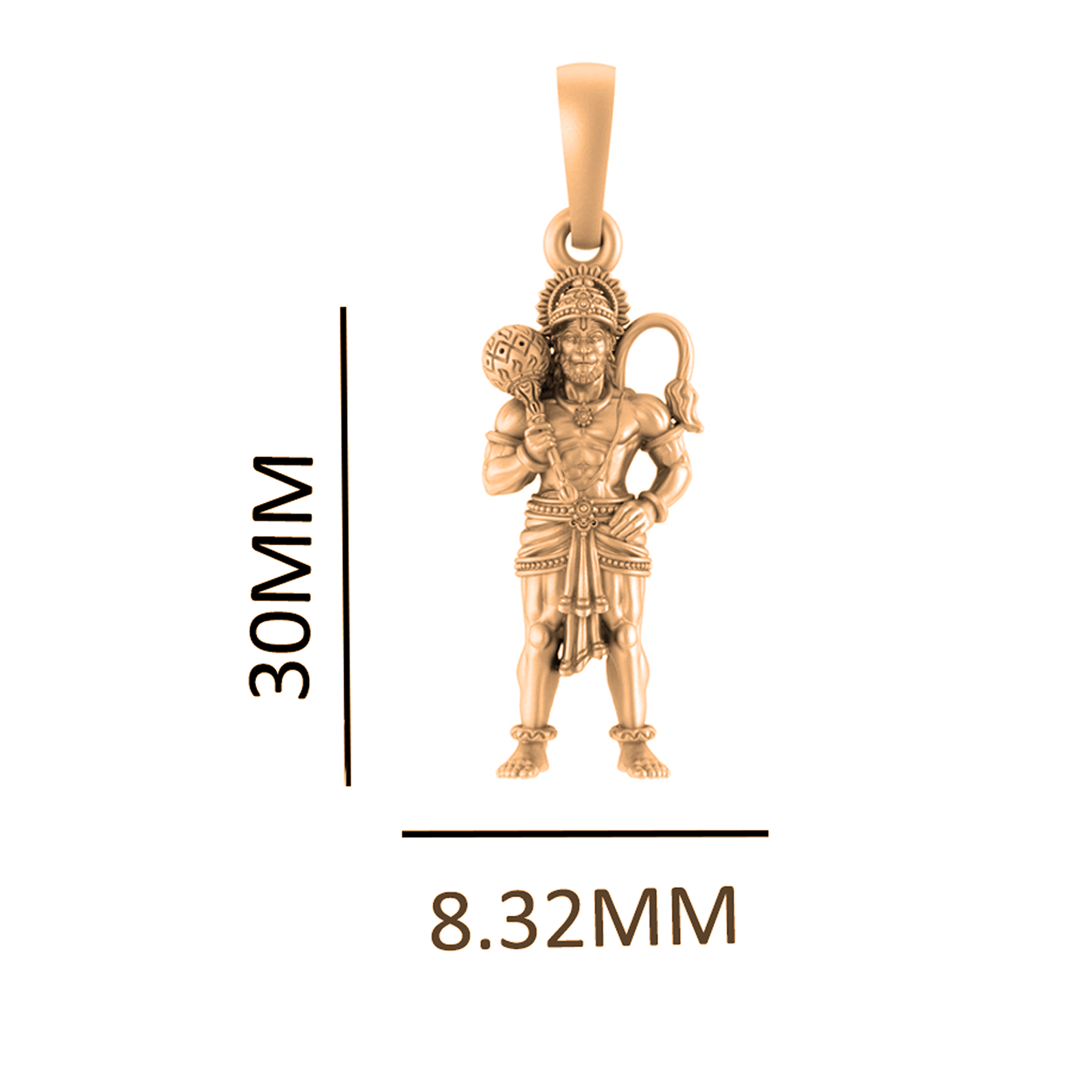 22 CT Gold Plated Silver (92.5% purity) God Hanuman/Bajrang Bali (Big Size) Pendant for Men