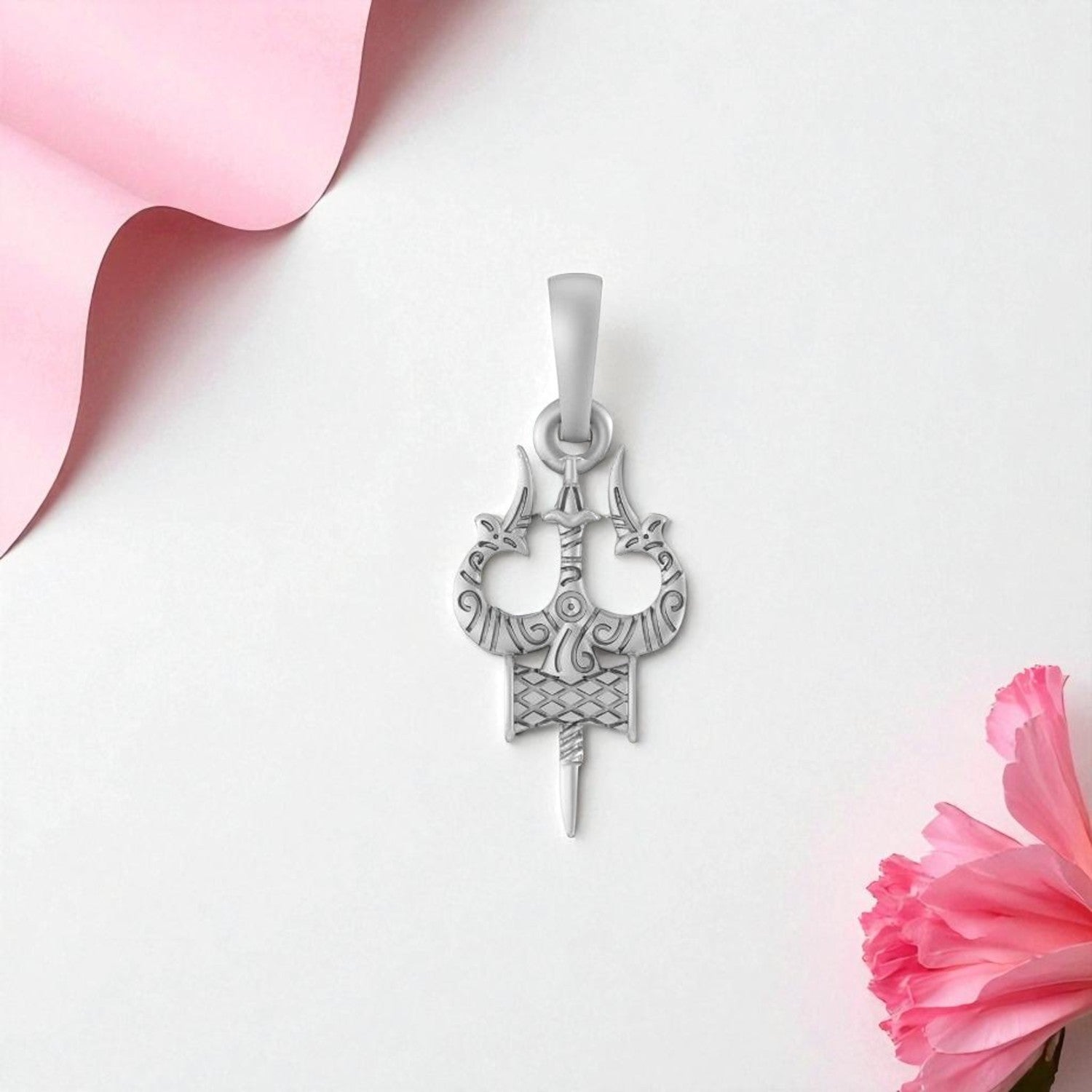 Akshat Sapphire Sterling Silver (92.5% purity) Spiritual Shiva Trishul Pendant for Men & Women Pure Silver Divine Shiva Trishul Locket for Good Health & Wealth
