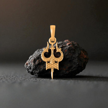 22 CT Gold Plated Silver (92.5% purity) Spiritual Shiva Trishul (Big Size) Pendant for Men and Women