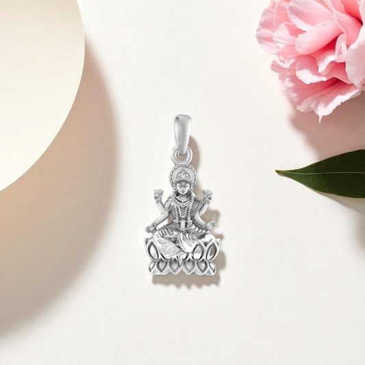 Akshat Sapphire Sterling Silver (92.5% purity) God Laxmi Ji Pendant for Men & Women Pure Silver Lord Laxmi Locket for Good Health & Wealth