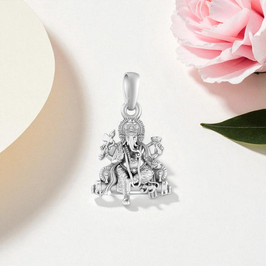Akshat Sapphire Sterling Silver (92.5% purity) God Ganesh Pendant for Men & Women Pure Silver Lord Ganapathy Locket for Good Health & Wealth