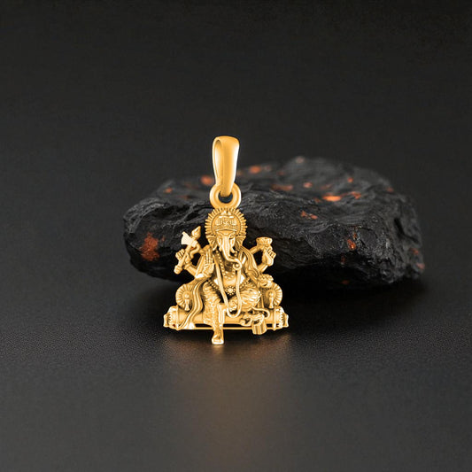 22 CT Gold Plated Silver (92.5% purity)God Ganesh Pendant for Men, Boys Girls and Women