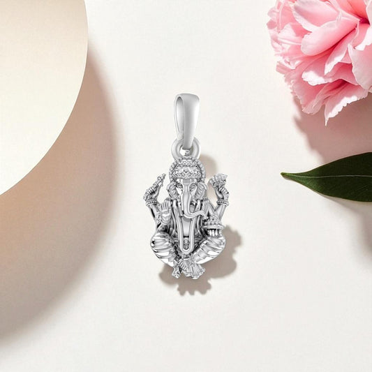 Akshat Sapphire Sterling Silver (92.5% purity) God Ganesh Pendant for Men & Women Pure Silver Lord Ganapathy Locket for Good Health & Wealth