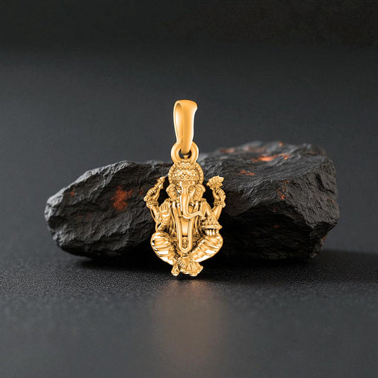 22 CT Gold Plated Silver (92.5% purity)God Ganesh Pendant for Men, Boys Girls and Women