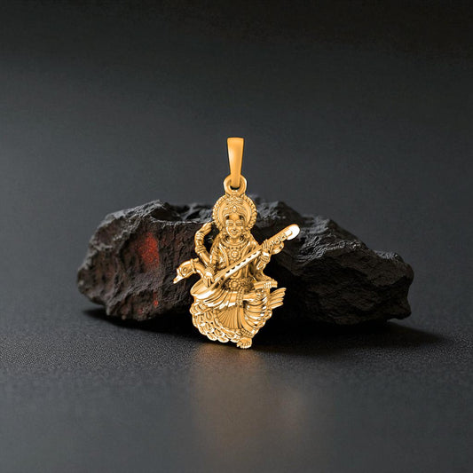 22 CT Gold Plated Silver (92.5% purity) Goddess Saraswati Ji Pendant for Men and Women