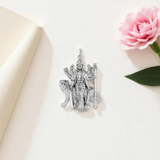 Akshat Sapphire Sterling Silver (92.5% purity) Goddess Durga maa Pendant for Men & Women Pure Silver Lord Durga Maa Locket for Good Health & Wealth
