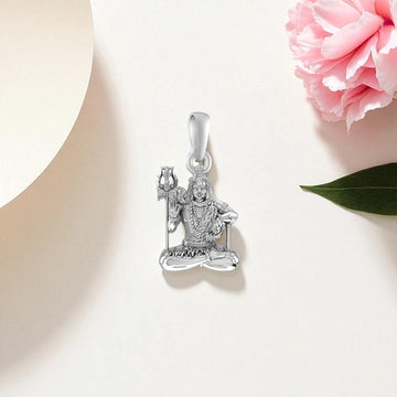 Akshat Sapphire Sterling Silver (92.5% purity) God Shiva Pendant for Men & Women Pure Silver Lord Shiv Locket for Good Health & Wealth
