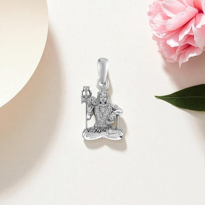 Akshat Sapphire Sterling Silver (92.5% purity) God Shiva Pendant for Men & Women Pure Silver Lord Shiv Locket for Good Health & Wealth