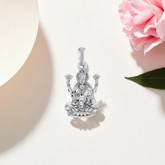 Akshat Sapphire Sterling Silver (92.5% purity) God Laxmi Ji Pendant for Men & Women Pure Silver Lord Laxmi Locket for Good Health & Wealth