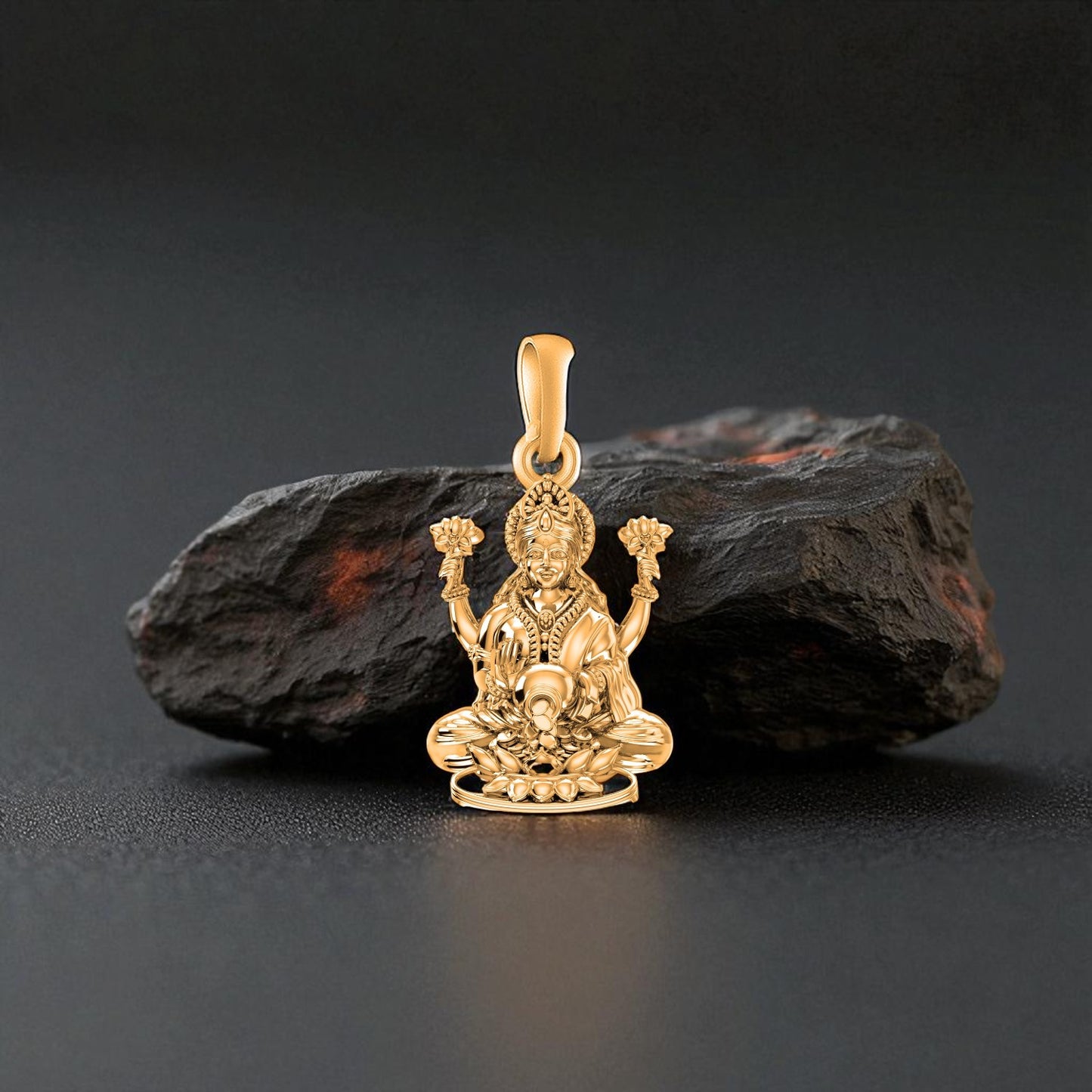 22 CT Gold Plated Silver (92.5% purity) Goddess Laxmi Ji Pendant for Men and Women