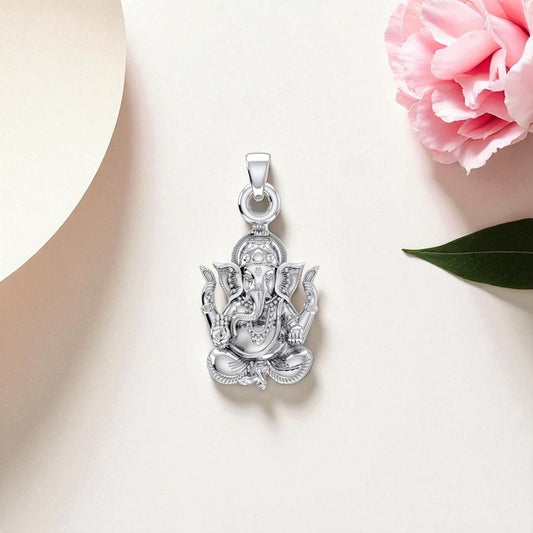Akshat Sapphire Sterling Silver (92.5% purity) God Ganesh Pendant for Men & Women Pure Silver Lord Ganapathy Locket for Good Health & Wealth
