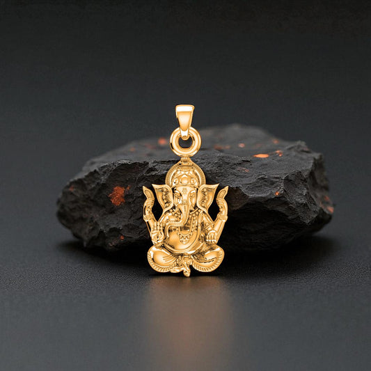 22 CT Gold Plated Silver (92.5% purity)God Ganesh Pendant for Men, Boys Girls and Women