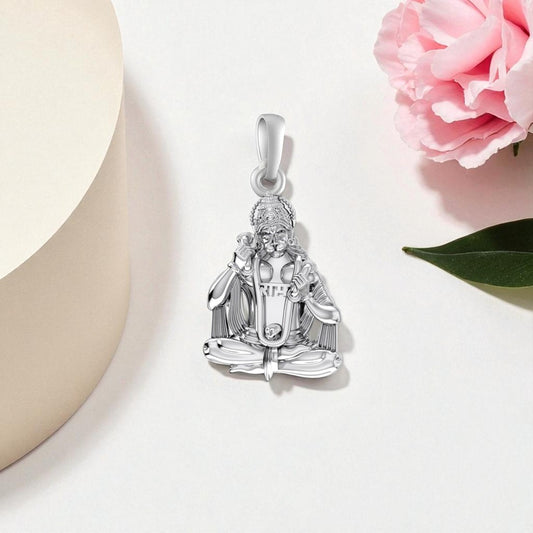 Akshat Sapphire Sterling Silver (92.5% purity) God Hanuman Pendant for Men & Women Pure Silver Lord Bajrang Bali Locket for Good Health & Wealth