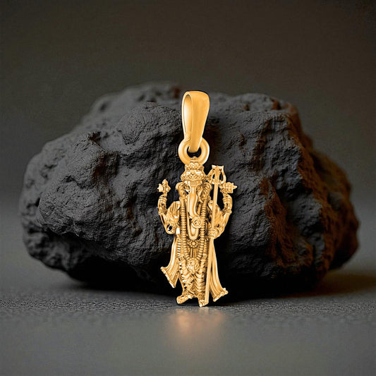 22 CT Gold Plated Silver (92.5% purity)God Ganesh Pendant for Men, Boys Girls and Women