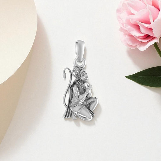 Akshat Sapphire Sterling Silver (92.5% purity) God Hanuman Pendant for Men & Women Pure Silver Lord Bajrang Bali Locket for Good Health & Wealth